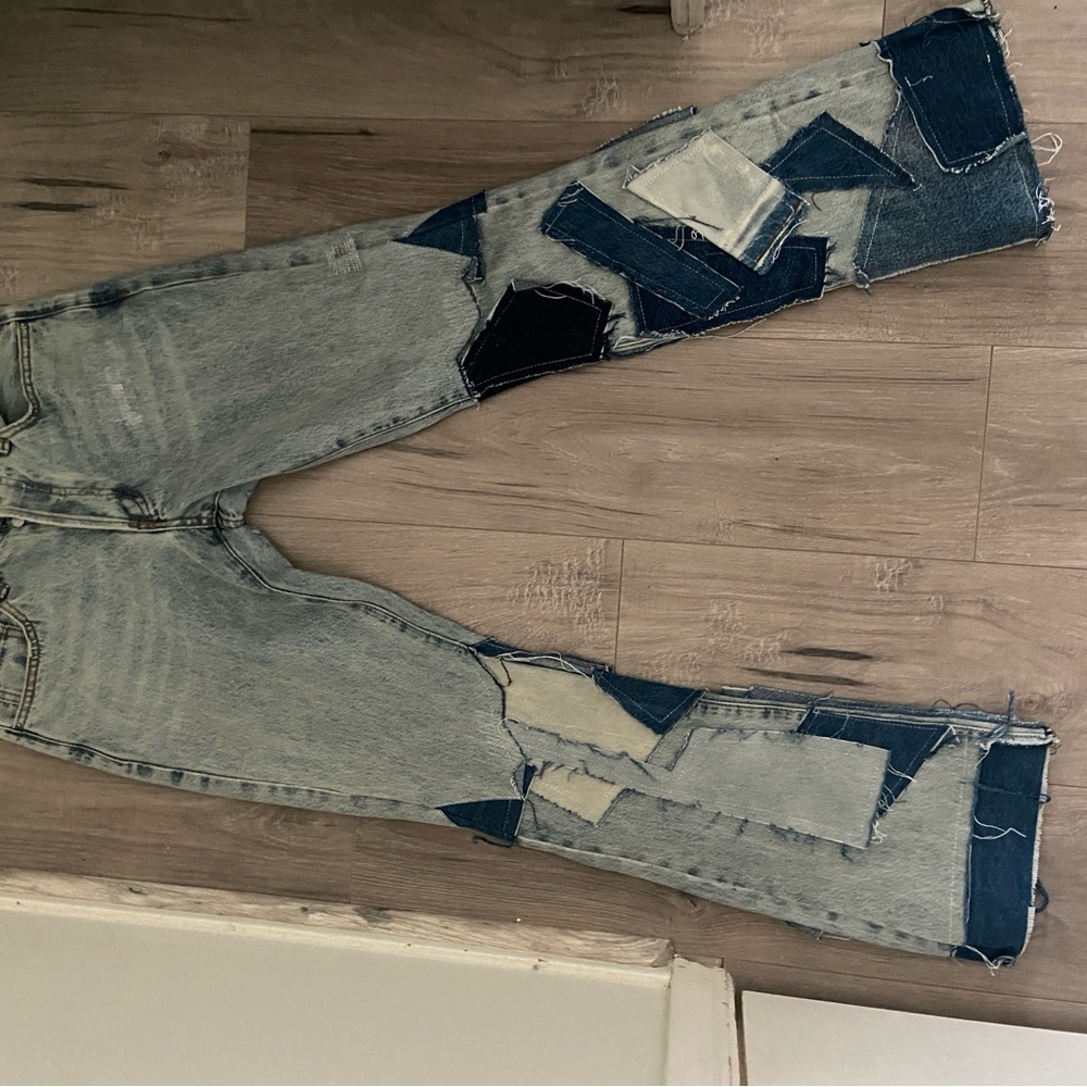 MNML Relaxed Blue and Gray Patchwork Jeans